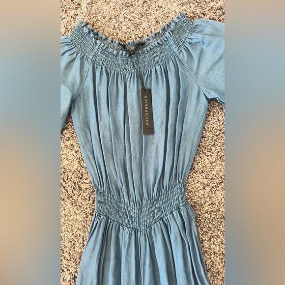 NWT- Walter Baker Light Blue Wide-Leg Jumpsuit with smoked waist - Picture 2 of 7